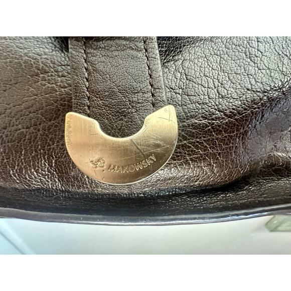 B. Makowsky Dark Brown Leather Purse Handbag With Silver Accents - Picture 3 of 12